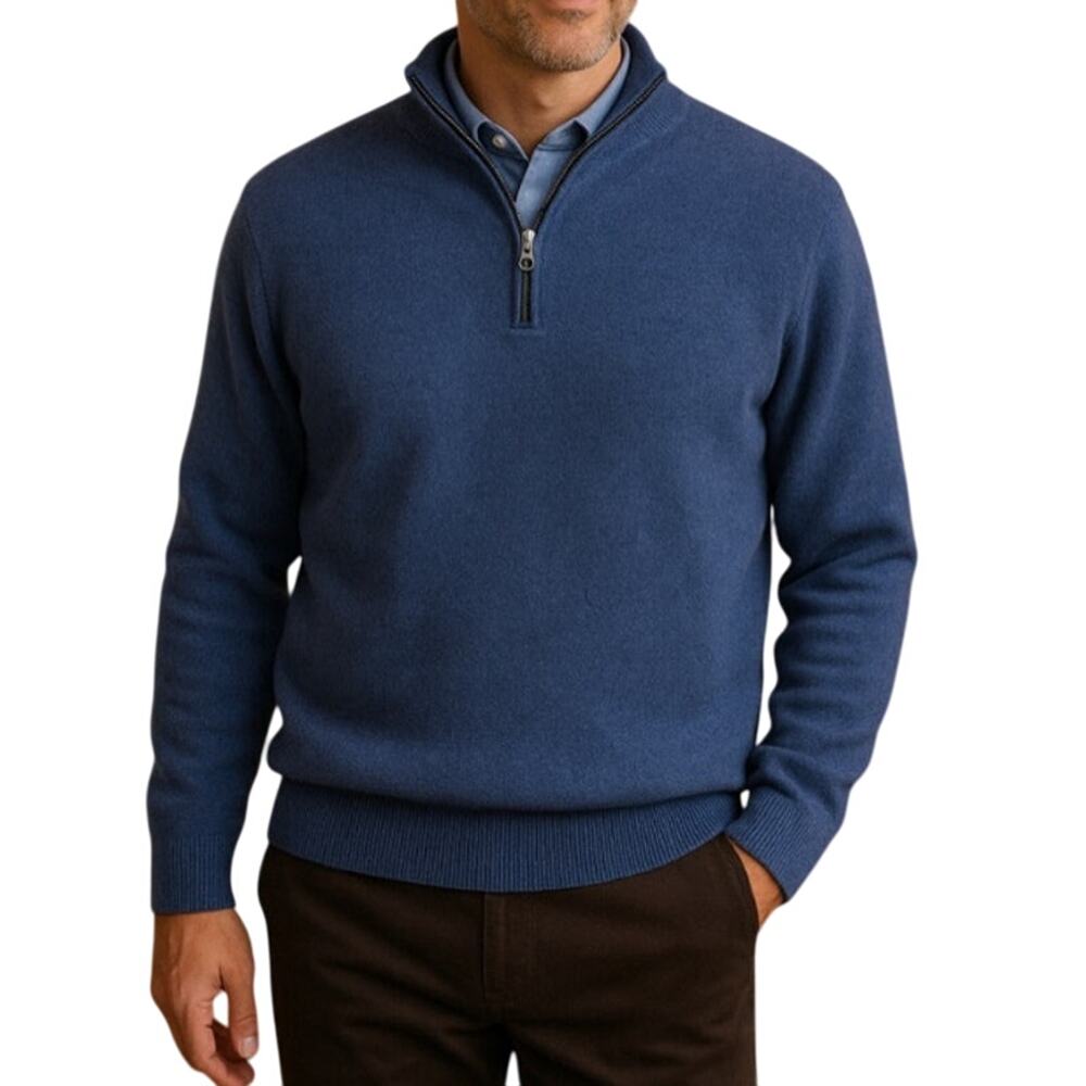 Mens Daniel Hechter Paris 2ply Cashmere 1/4 Zip Sweater Blue Size XL EUC!